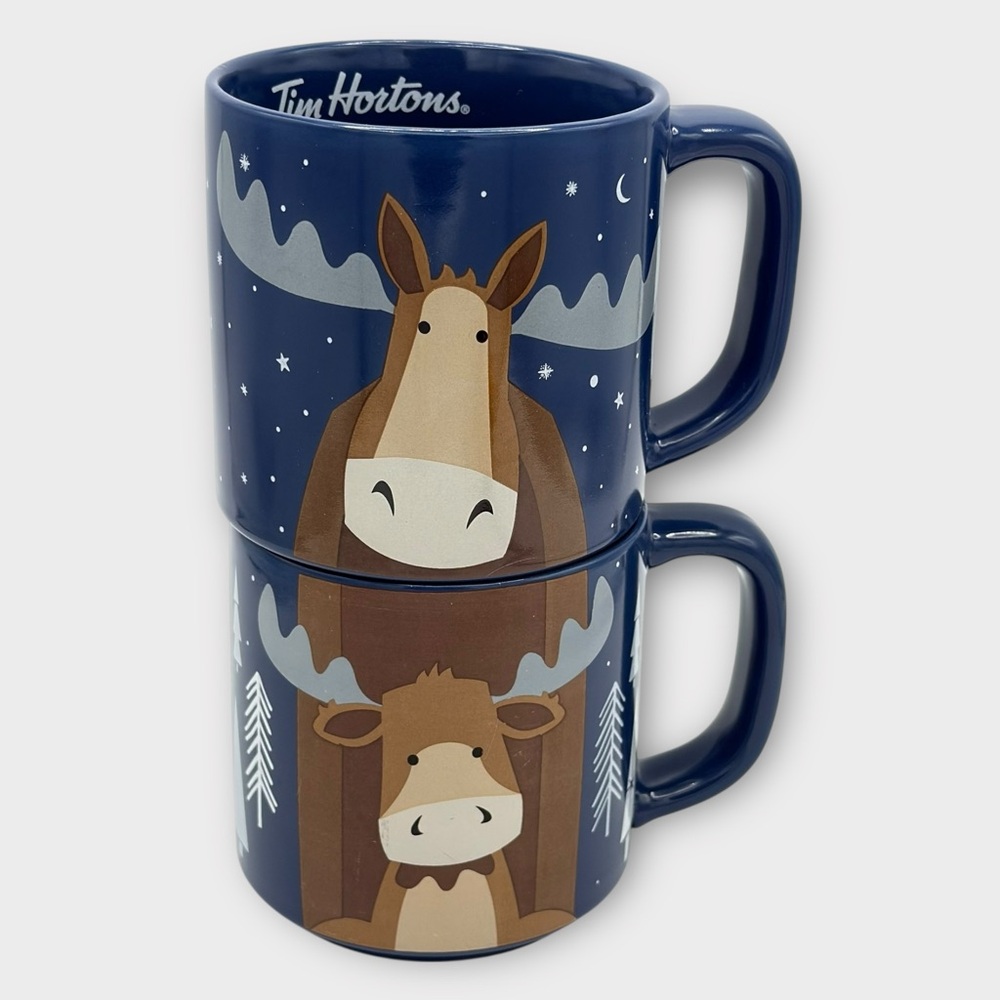 Tim Hortons 2019 Blue Moose Limited Edition Coffee Mugs Set of 2